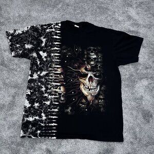 Jay's Rock T Shirt Mens XL Black Skulls Studded Tie-Dye Double Sided Horror